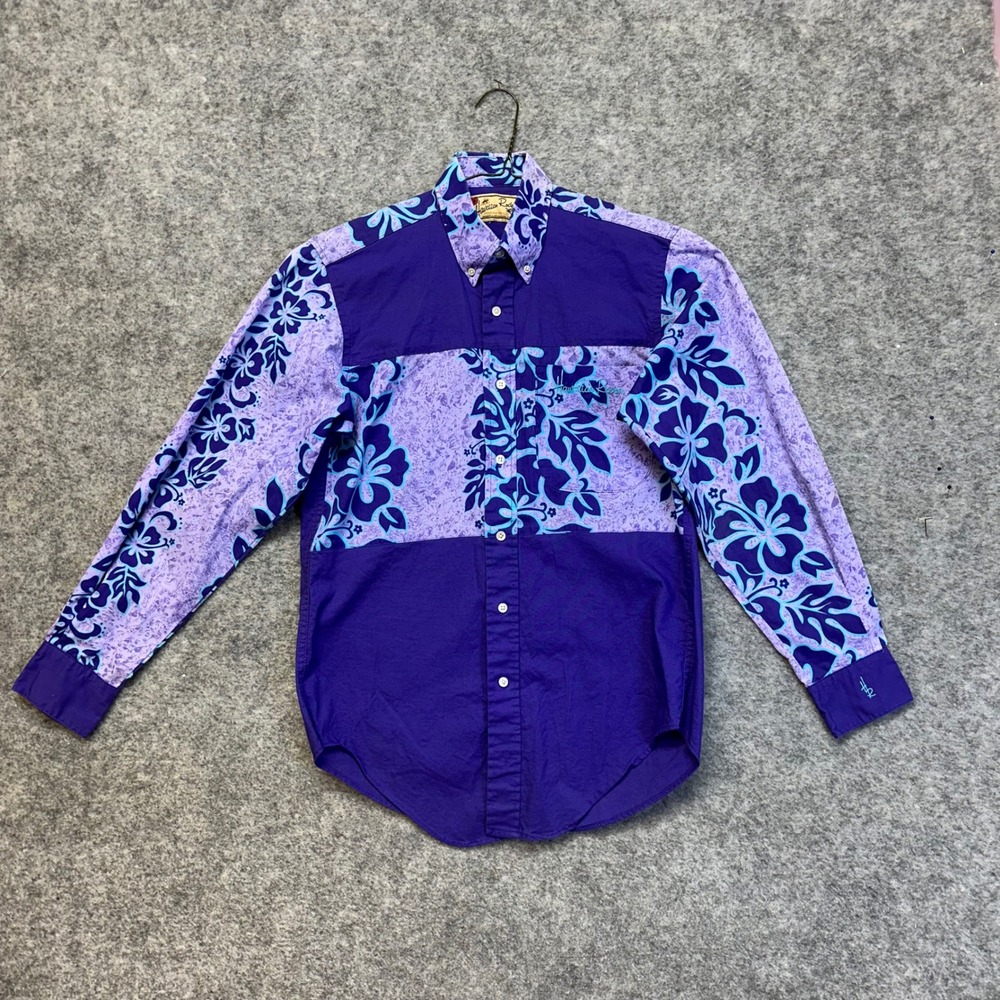 Hawaiian Rodeo Western Shirt‎ Men's Size S Purple Hibiscus Floral Made in USA